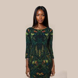 🌿 Rachel Roy Jungle Mystique Noir Midi Dress | Mesh Back